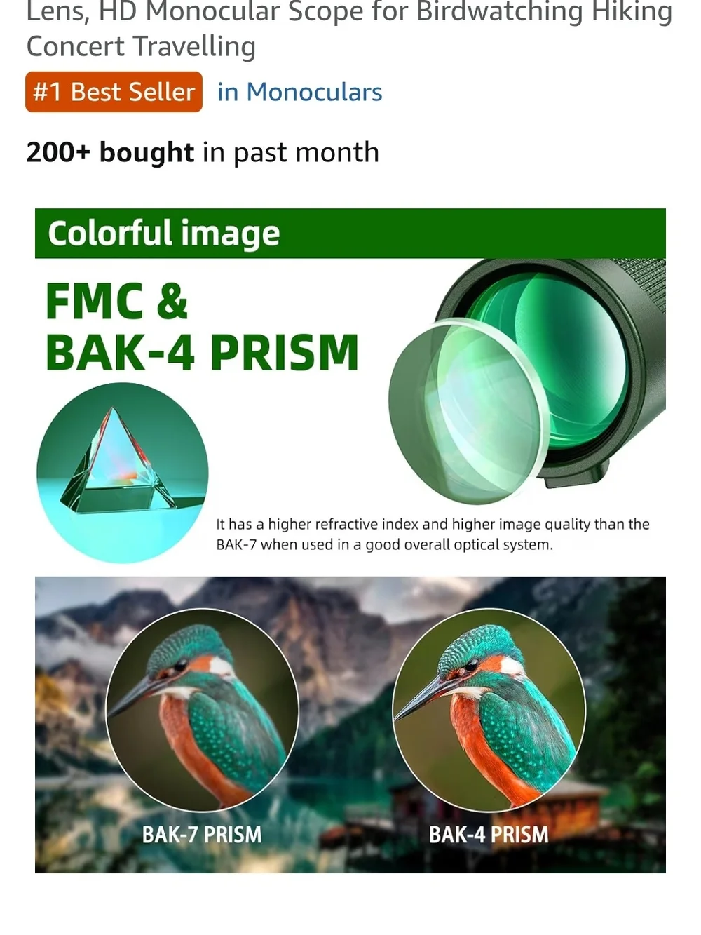 Black HD Monocular Telescope for Birdwatching & Hiking